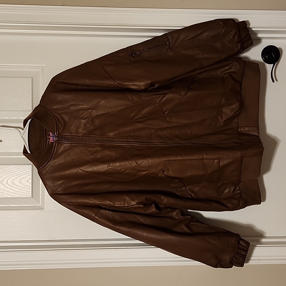 Edikted Brown Faux Leather Bomber Jacket